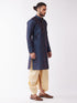 Vastramay Men's Blue Zari Weaved Kurta Dhoti Set